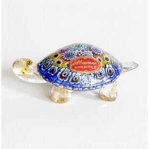 Vintage Murano Glass Turtle Millefiori Paperweight Aventurine Figurine Italy